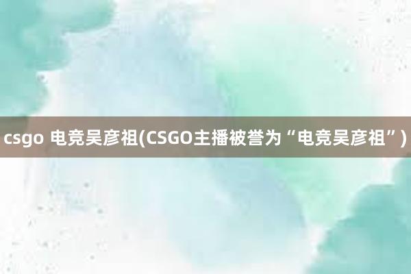 csgo 电竞吴彦祖(CSGO主播被誉为“电竞吴彦祖”)