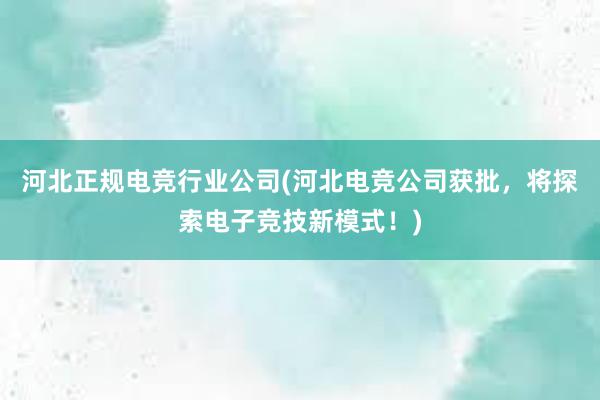 河北正规电竞行业公司(河北电竞公司获批，将探索电子竞技新模式！)