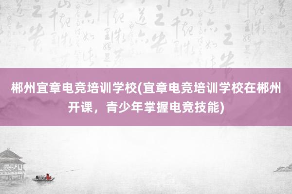 郴州宜章电竞培训学校(宜章电竞培训学校在郴州开课，青少年掌握电竞技能)